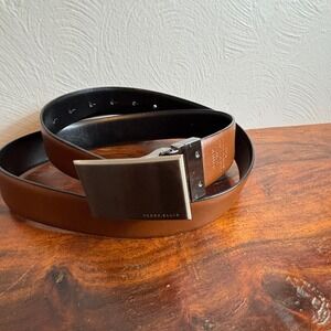 Perry Ellis Mens Reversible Belt Brown Black Plaque Buckle 32 1P06020